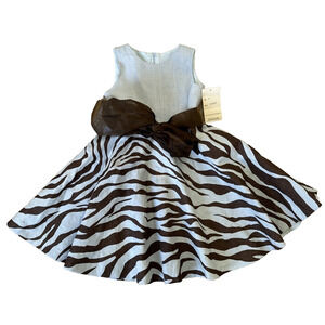 Susanne Lively Designs Girls Dress Sz 5 Blue Brown Zebra Print 100% Linen NWT